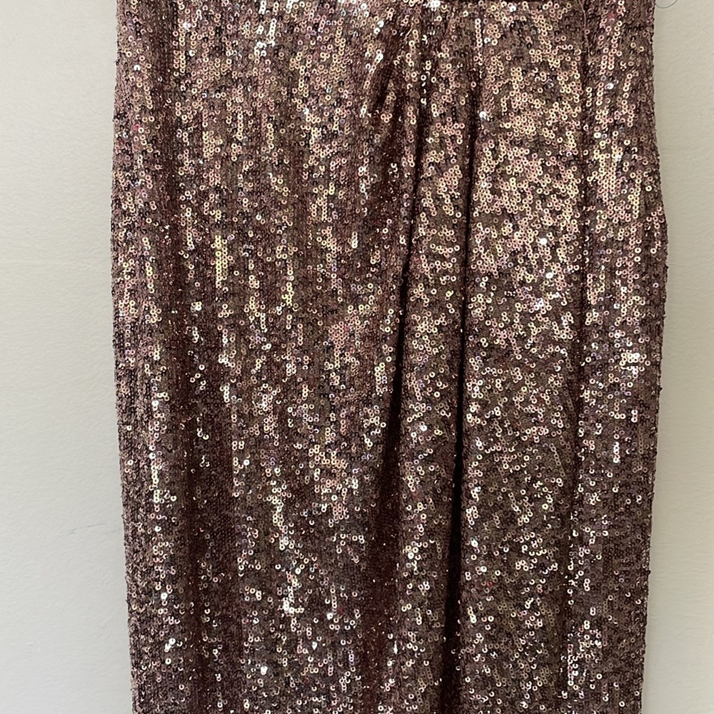 XSCAPE | Blush Pink Sequin Flutter Sleeve Surplice Tulip Midi Dress NWT Size 4 - Picture 6 of 12